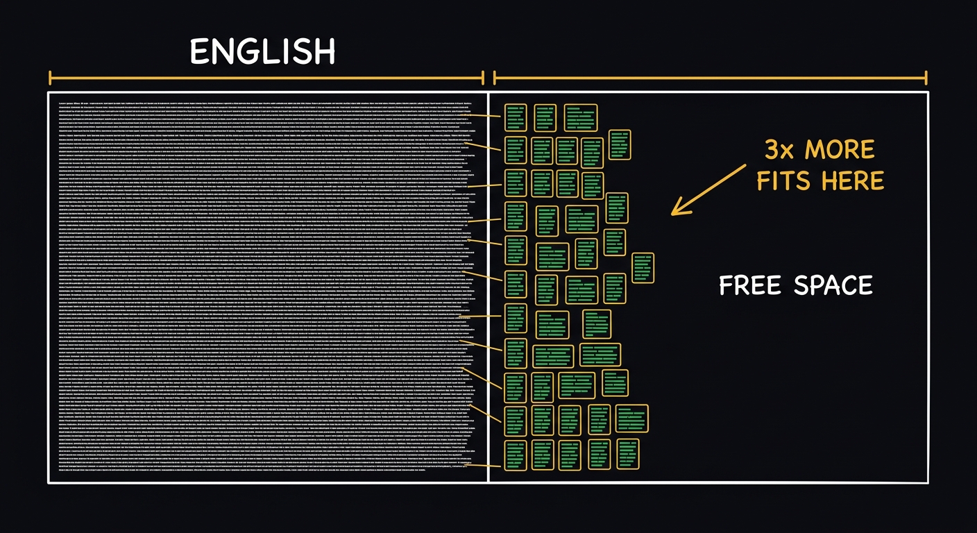 Context window efficiency showing 3x more data